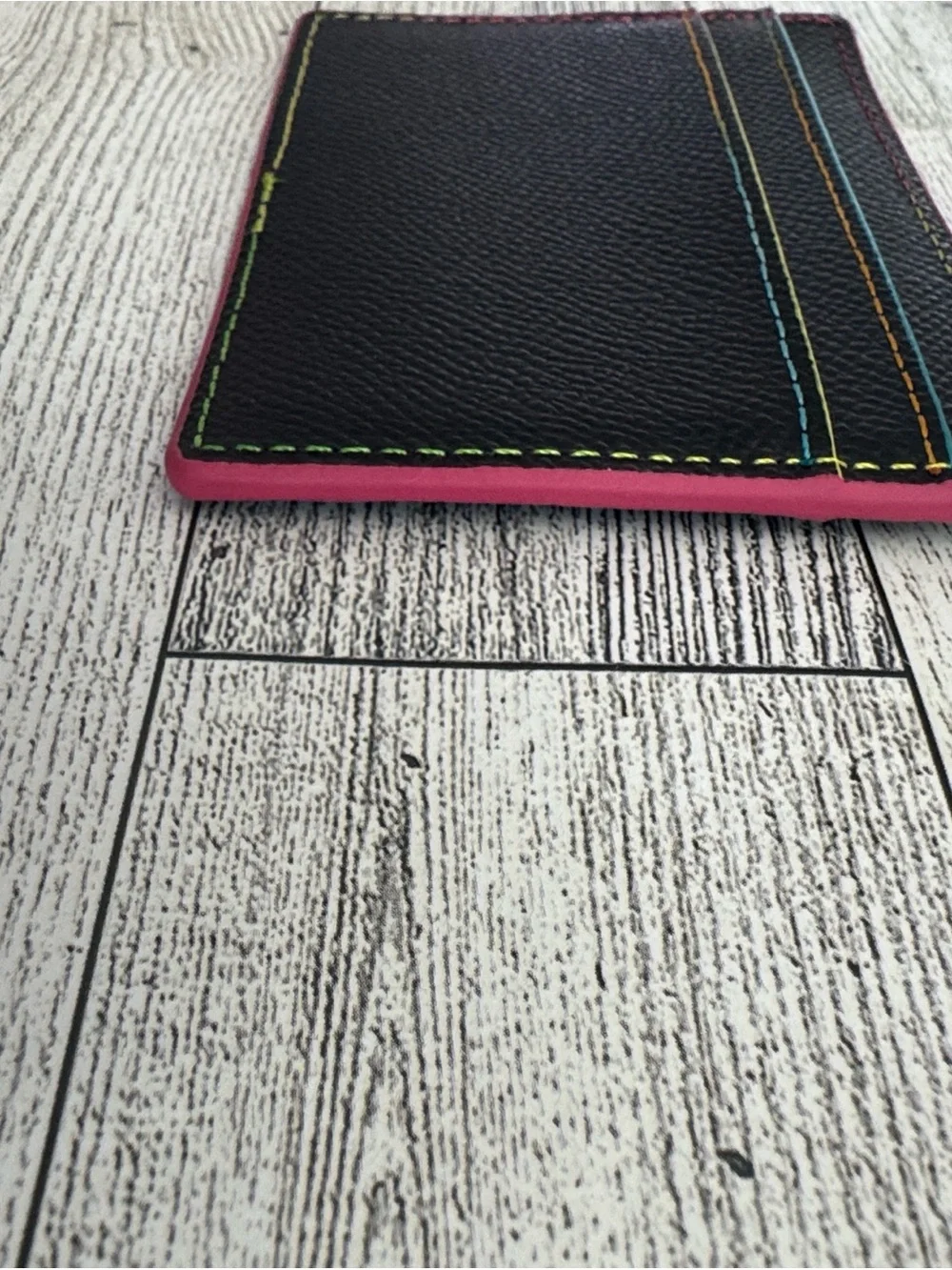 Kurt Geiger Black Leather Card Holder with Multicolor Stitching